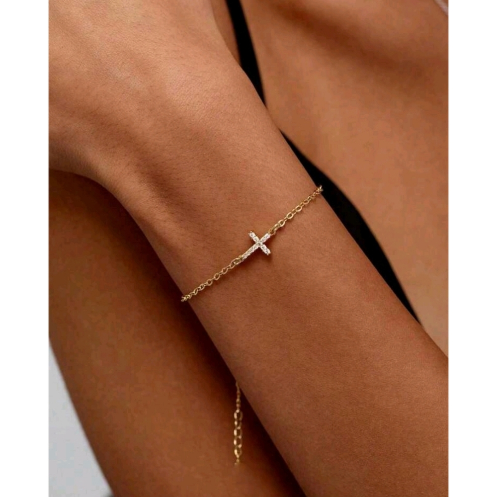 Anthropologie Eve Gold Lab Diamond Cross Bracelet